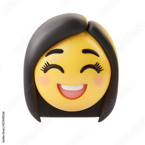 Smiling 3D Rendered Emoji Woman Character Isolated on Clean White Background