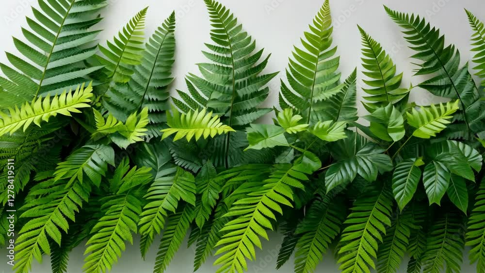 Lush Green Ferns Border Against Light Background for Natural Decor Lush Green Ferns Border Against Light Background for Natural Decor