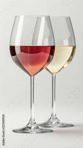 Elegant wine glasses showcasing red and white wines in minimalist style. photo