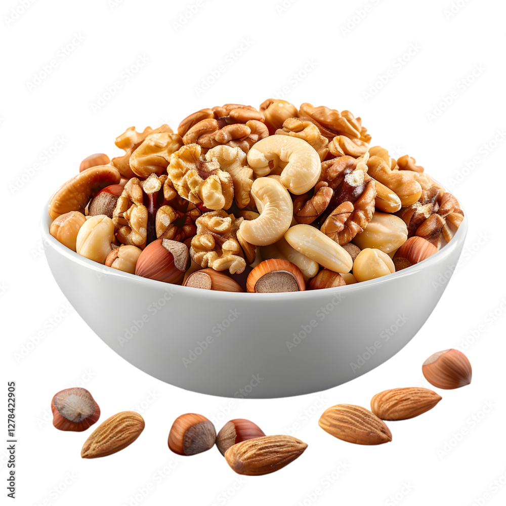 Assorted Nuts in White Bowl Healthy Snack Mix Assorted Nuts in White Bowl Healthy Snack Mix