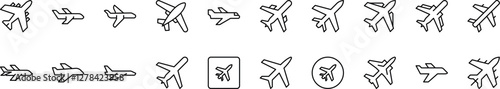 Plane Line Icon Pack. Minimalistic Linear Pictogram for Web and Graphic Design, Apps, Banners, Social Network and Cards