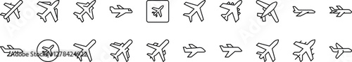 Pack of Line Icons of Plane. Minimalistic Linear Pictogram for Web and Graphic Design, Apps, Banners, Social Network and Cards