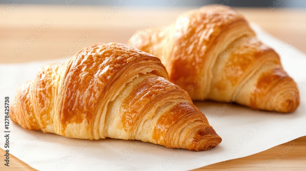 Perfectly baked croissants await at a cozy French café Perfectly baked croissants await at a cozy French café