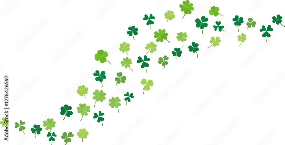 St. Patrick's Day background with clover green leaves floating flying dancing St. Patrick's Day background with clover green leaves floating flying dancing