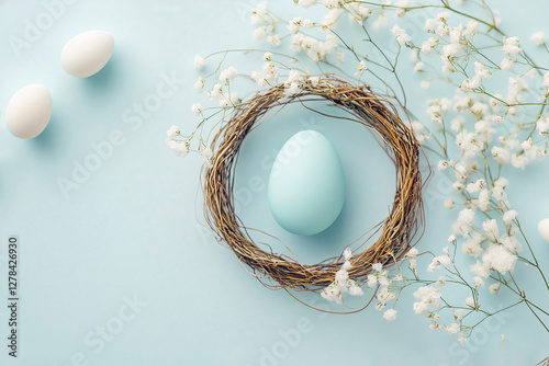 Easter eggs in a nest - soft baby blue color.