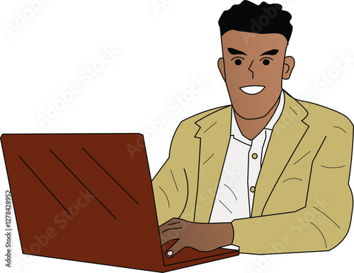 the illustration of man with suit working in office.