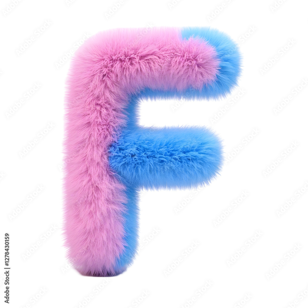 A cozy 3D letter ' F ' covered in soft, fluffy fur, resembling a plush toy. The texture i A cozy 3D letter ' F ' covered in soft, fluffy fur, resembling a plush toy. The texture i