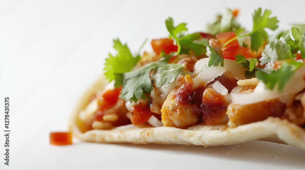 Close-upofadelicioustacowithcilantro,tomatoes,onions,andaflavorfulsauce. Close-upofadelicioustacowithcilantro,tomatoes,onions,andaflavorfulsauce.