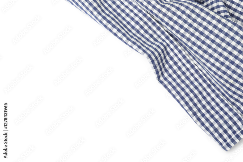 Blue checkered tablecloth isolated on white, top view Blue checkered tablecloth isolated on white, top view