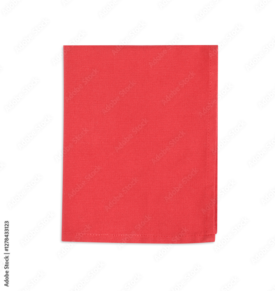 One red folded napkin isolated on white, top view One red folded napkin isolated on white, top view