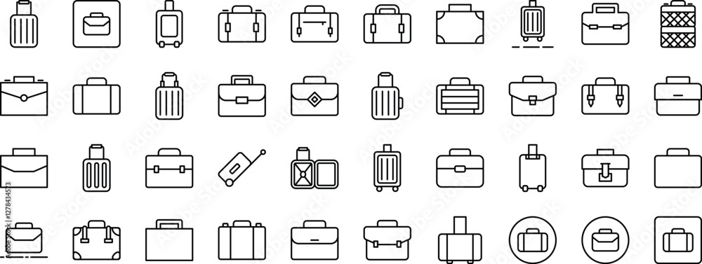 Suitcase, Briefcase, Baggage, Luggage Line Icon Collection. Minimalistic Linear Pictogram for Web and Graphic Design, Apps, Banners, Social Network and Cards Suitcase, Briefcase, Baggage, Luggage Line Icon Collection. Minimalistic Linear Pictogram for Web and Graphic Design, Apps, Banners, Social Network and Cards