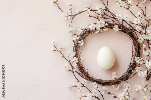 Flower nest with white eggs.