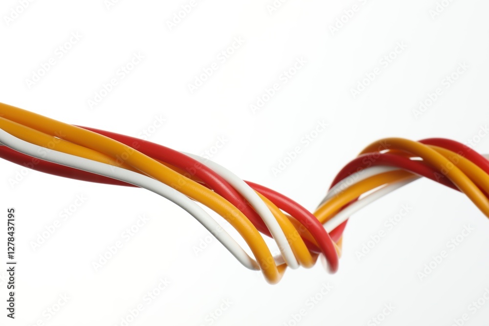 Many colorful electrical wires on white background Many colorful electrical wires on white background