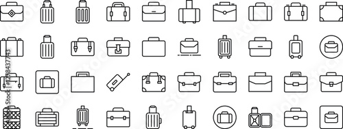 Suitcase, Briefcase, Baggage, Luggage Outline Web Line Icons Collection. Minimalistic Linear Pictogram for Web and Graphic Design, Apps, Banners, Social Network and Cards