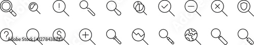 Magnifying Glass Line Icon Set. Minimalistic Linear Pictogram for Web and Graphic Design, Apps, Banners, Social Network and Cards