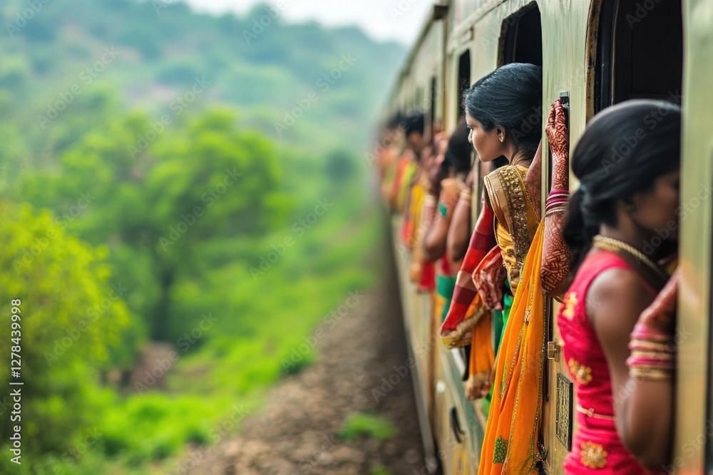 Group of women standing by the tracks, waiting for the train Group of women standing by the tracks, waiting for the train