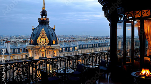 Stunning City View From a Balcony at Dusk, Showcasing Parisian Architecture and Romantic Ambiance