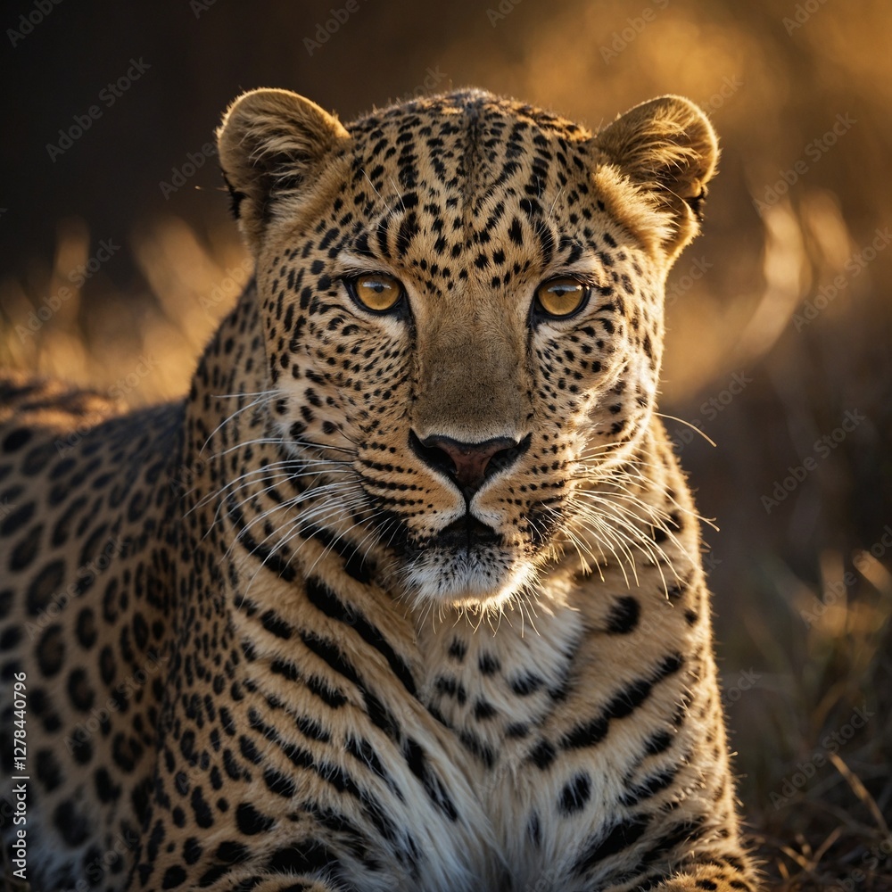 Obraz premium A leopard made of pure light, radiating a soft golden glow.