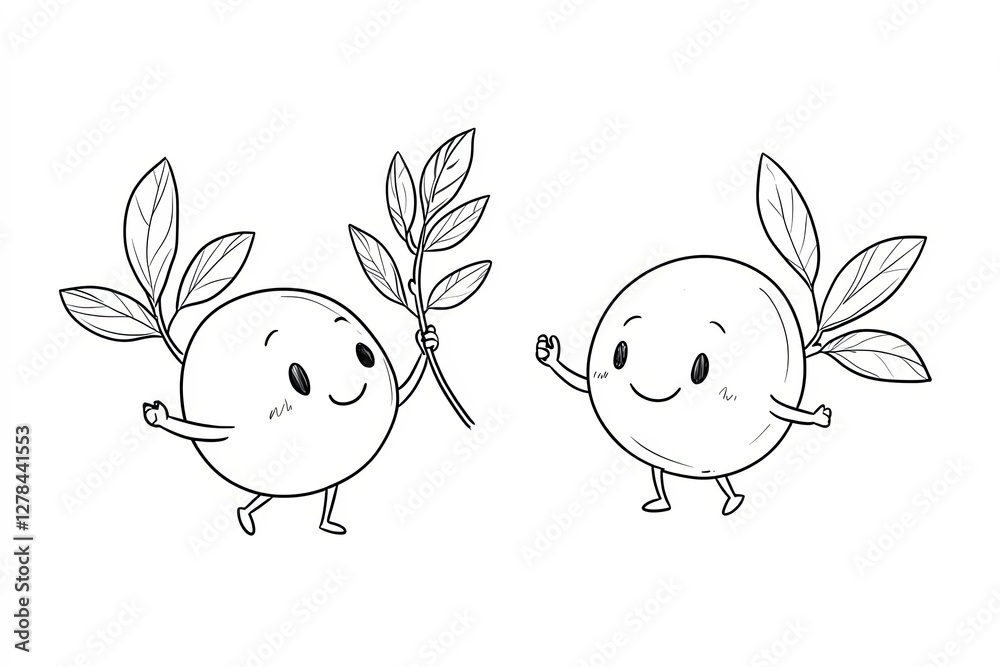 Baby olive with tiny arms, holding a small leaf branch. Baby olive with tiny arms, holding a small leaf branch.