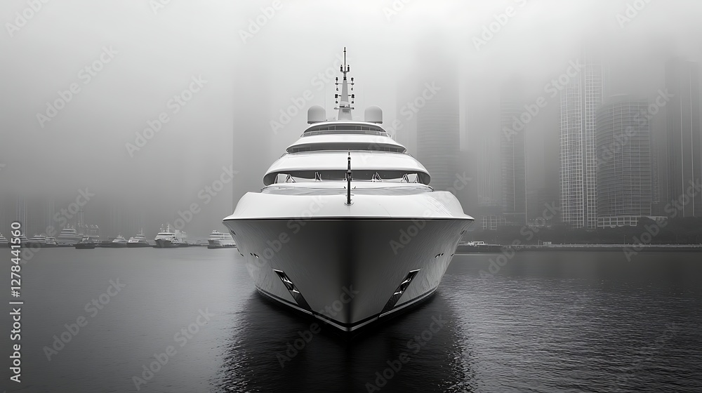 Fototapeta premium Misty Harbor Yacht Majestic Arrival