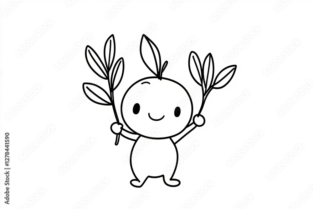Baby olive with tiny arms, holding a small leaf branch. Baby olive with tiny arms, holding a small leaf branch.