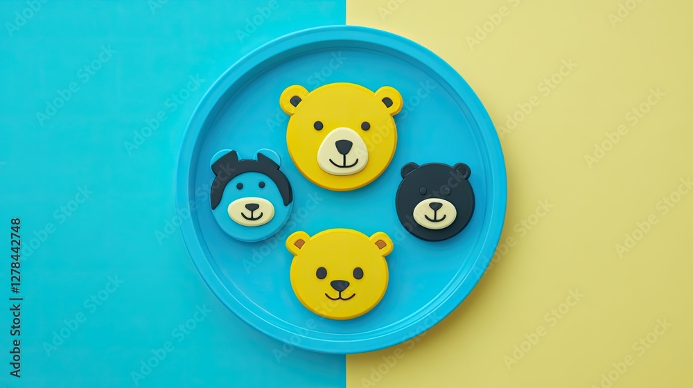 Colorful bear shaped cookies on a blue plate Colorful bear shaped cookies on a blue plate