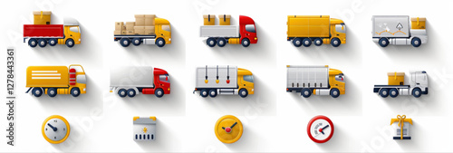 Set of transportation vehicle icons logistic management concept, unique icon set