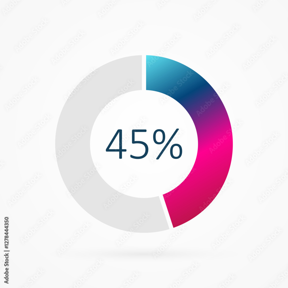 45 percent circle pie chart, isolated symbol. Vector gradient element. Infographic sign. Illustration, icon for business, finance, report, web design, downloading 45 percent circle pie chart, isolated symbol. Vector gradient element. Infographic sign. Illustration, icon for business, finance, report, web design, downloading