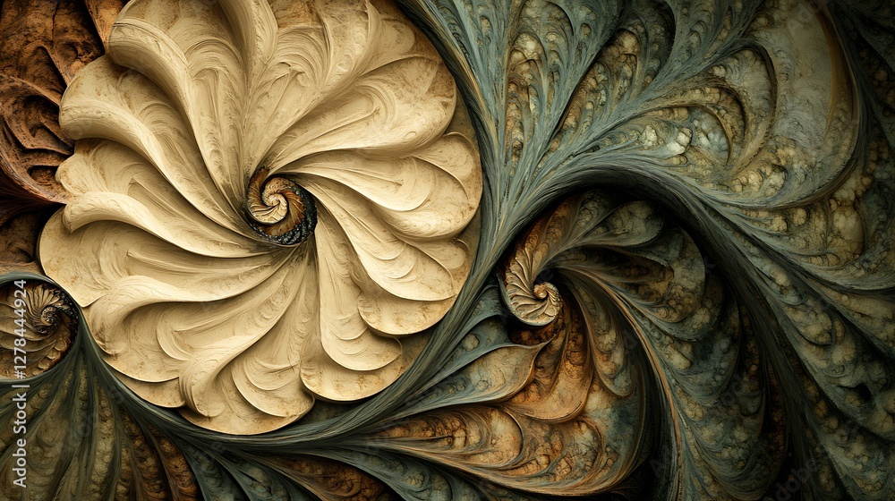 Abstract Beige And Green Spiral Fractal Art Abstract Beige And Green Spiral Fractal Art