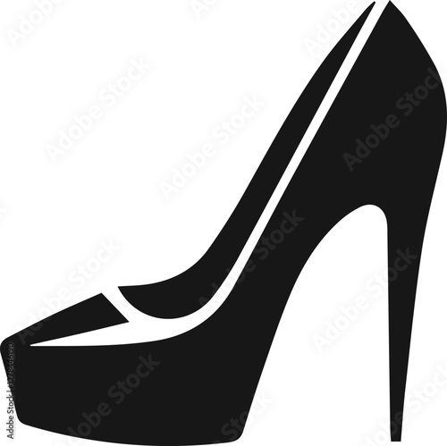 black ladies hill shoe vector, fashion and beauty elements for design, black color silhouette of fashion and beauty