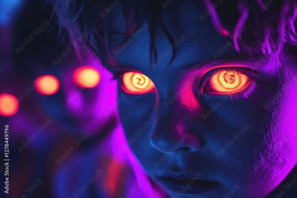 Fototapeta premium Close-up shot of a person with glowing eyes, great for mysterious or supernatural themes