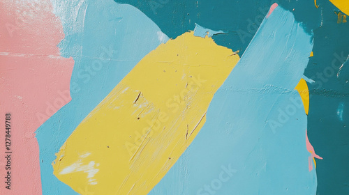 Vibrant retro painted wall texture in blue and yellow for artistic backgrounds