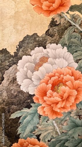 ElegantPeoniesinTraditionalChinesePaintingStyle photo