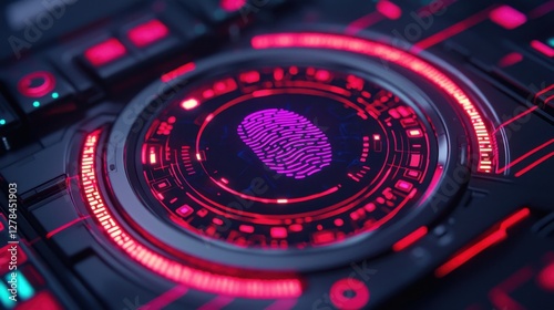 Wallpaper Mural A vibrant, futuristic fingerprint scanner illuminated by red and purple lights, showcasing advanced technology and digital security. Torontodigital.ca
