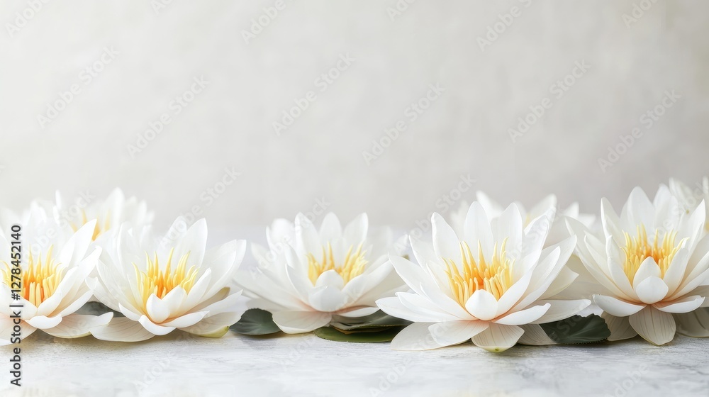 Obraz premium A simple yet elegant composition of sacred lotus flowers resting on a smooth white surface.