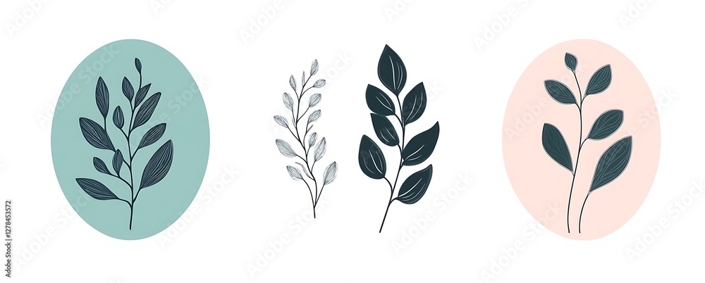 Minimalist abstract background, light green and white background with minimalist line art of leaves Minimalist abstract background, light green and white background with minimalist line art of leaves