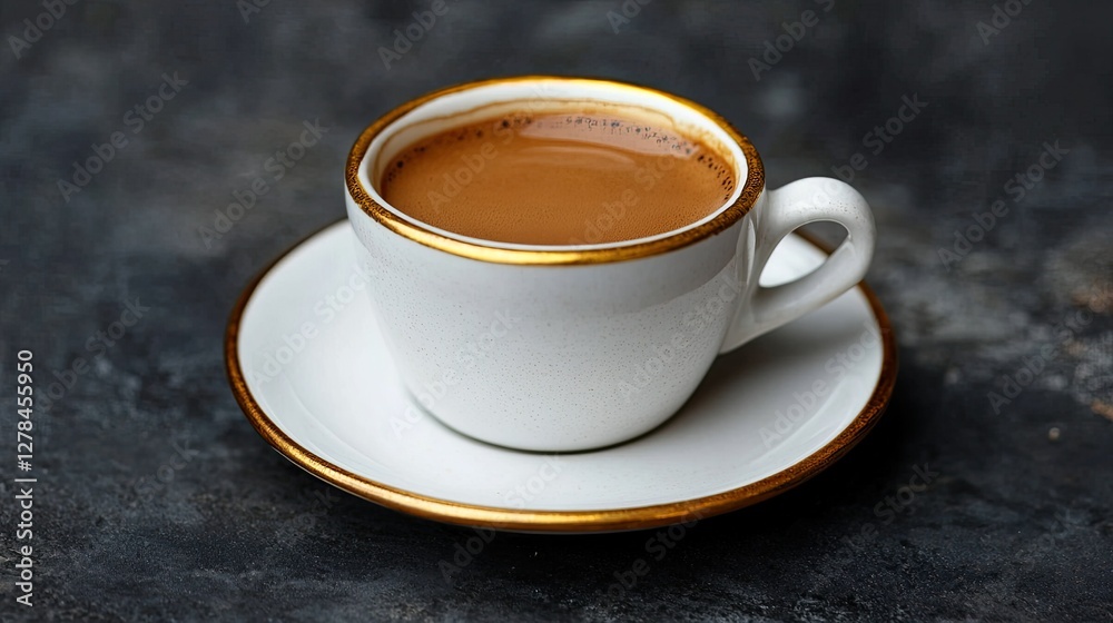 Fototapeta premium A single cup of coffee sits on a saucer