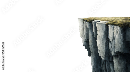 A digital illustration depicts a steep cliff edge with a flat, grassy top against a stark white background, emphasizing the abrupt transition from land to empty space.