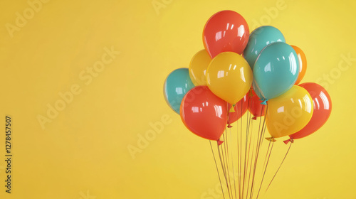 Colorfulballoonsagainstayellowbackground photo