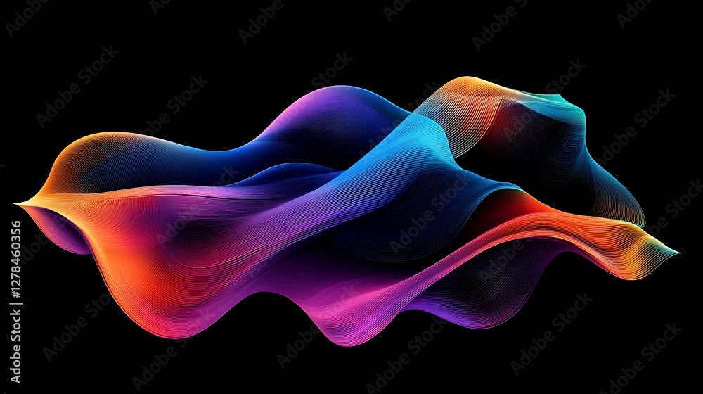 Fototapeta premium Abstract background with colorful waves on a dark black