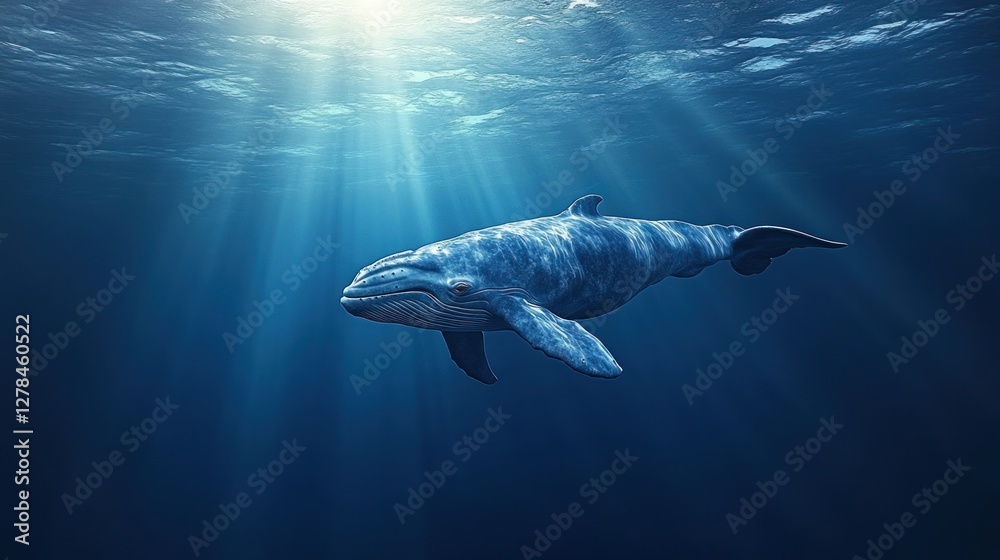 Fototapeta premium Ocean sunlit whale underwater serenity