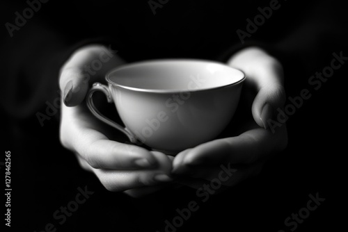 A person grasping a cup with one hand, possibly containing a drink or offering