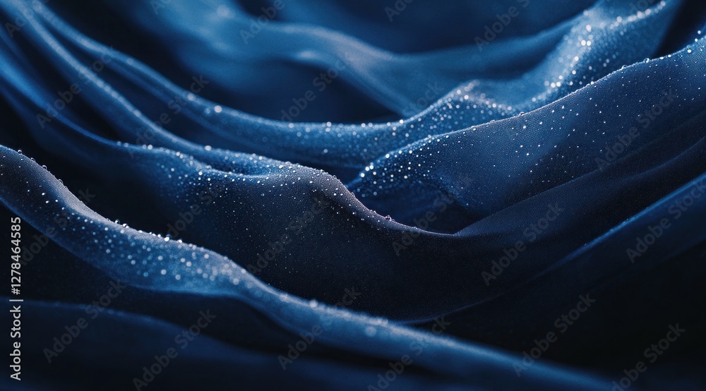 Obraz premium Close-up of dark blue fabric with water droplets. (1)