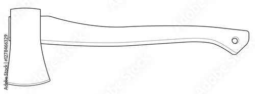 Axe outline vector illustration . Black line. Coloring page
