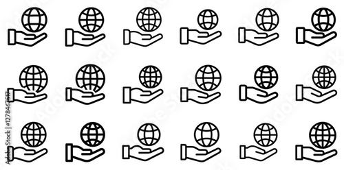 "Hand and Globe Vector Icon Set – Global Connection and Humanity"