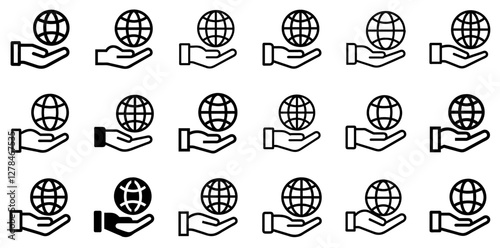 "Hand and Globe Vector Icon Set – Global Connection and Humanity"