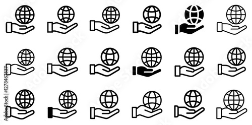 "Hand and Globe Vector Icon Set – Global Connection and Humanity"