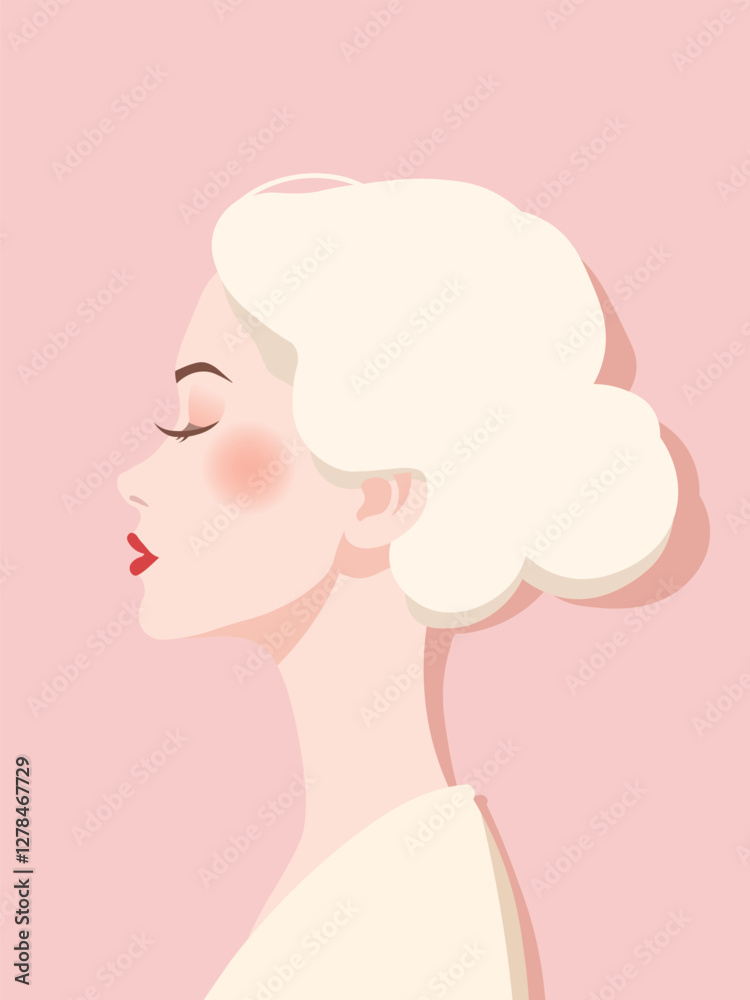 Elegant Woman Profile Minimalist Vector on Soft Pastel Background, Blond hair Elegant Woman Profile Minimalist Vector on Soft Pastel Background, Blond hair