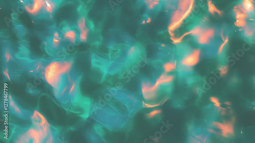 Abstract duochrome green and orange wall texture with iridescent blurs