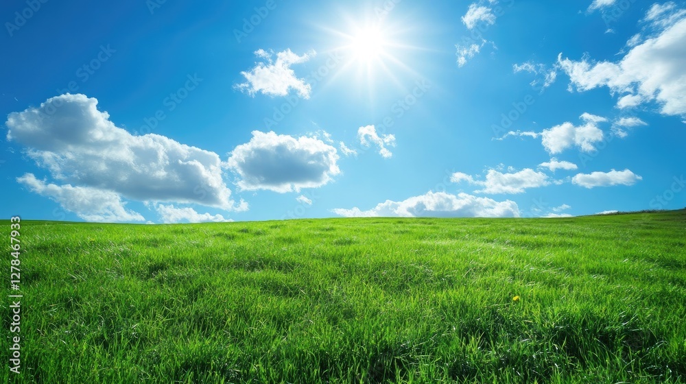 A lush green field under blue skies, symbolizing the beauty of nature before the destructive impact of climate change. A lush green field under blue skies, symbolizing the beauty of nature before the destructive impact of climate change.